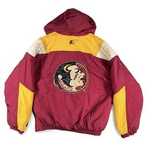 VTG 90s NCAA Starter Florida State Seminoles Pullover 1/2 Zip Hooded Jacket XL